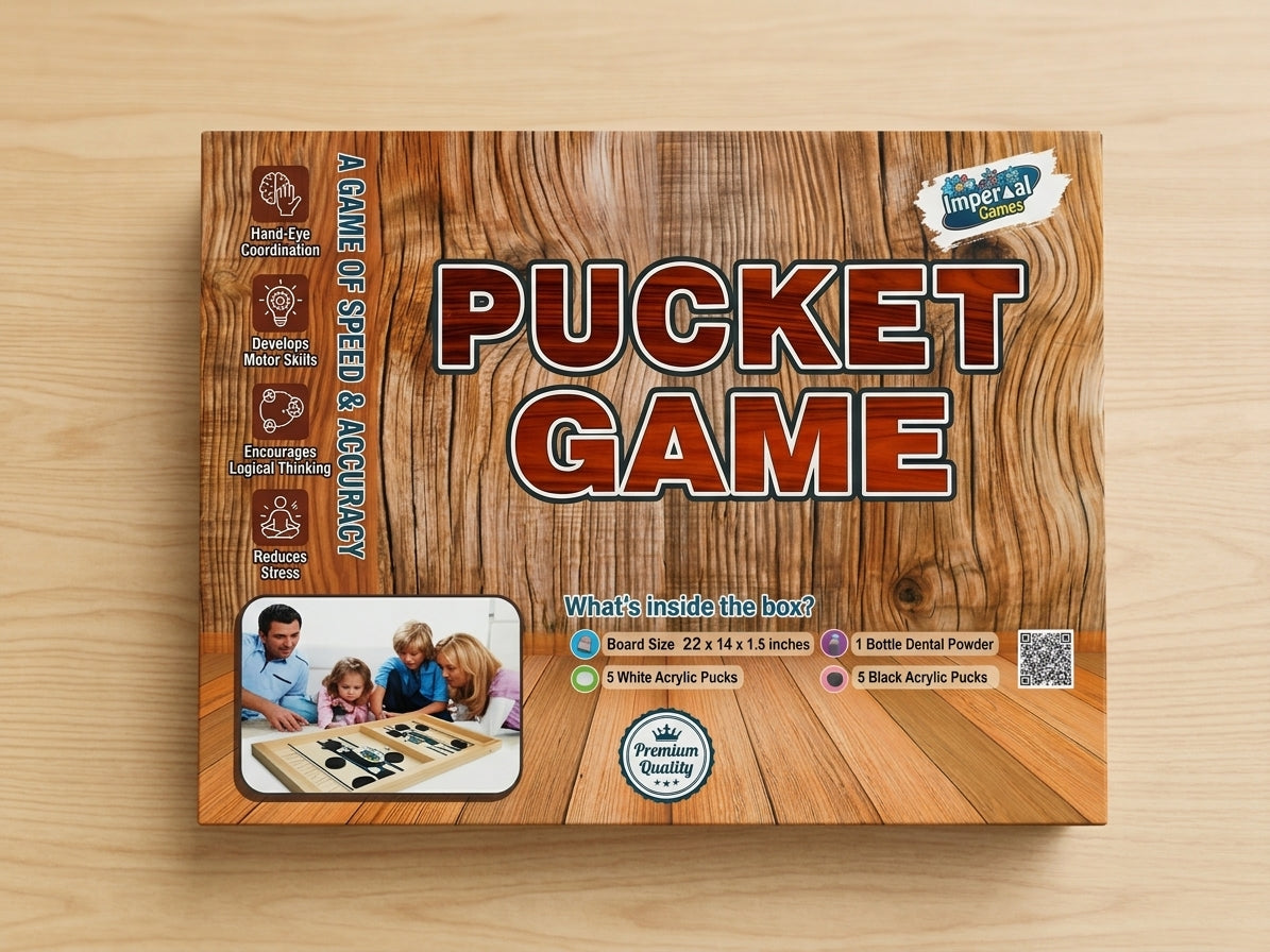 Premium Wooden Pucket Game – Fast Sling Puck Board Game Different Size, large Size (22x 14x 1.5) inches, Medium Size (19x12x1.5) Small (17x10x1.5)