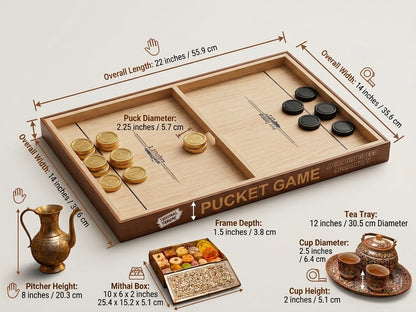 Premium Wooden Pucket Game – Fast Sling Puck Board Game Different Size, large Size (22x 14x 1.5) inches, Medium Size (19x12x1.5) Small (17x10x1.5)