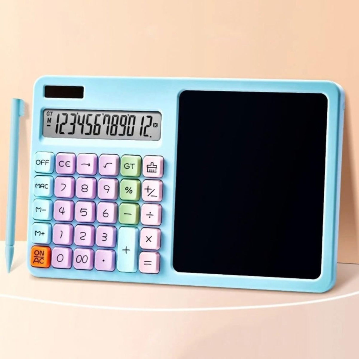 2-in-1 Desktop Calculator with Reusable Writing Board & Stylus Pen – Dual Power (Solar & Battery)