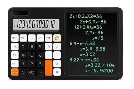 2-in-1 Desktop Calculator with Reusable Writing Board & Stylus Pen – Dual Power (Solar & Battery)