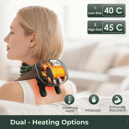 Cordless Shiatsu Neck & Shoulder Massager with Heat – 3-Speed Deep Kneading