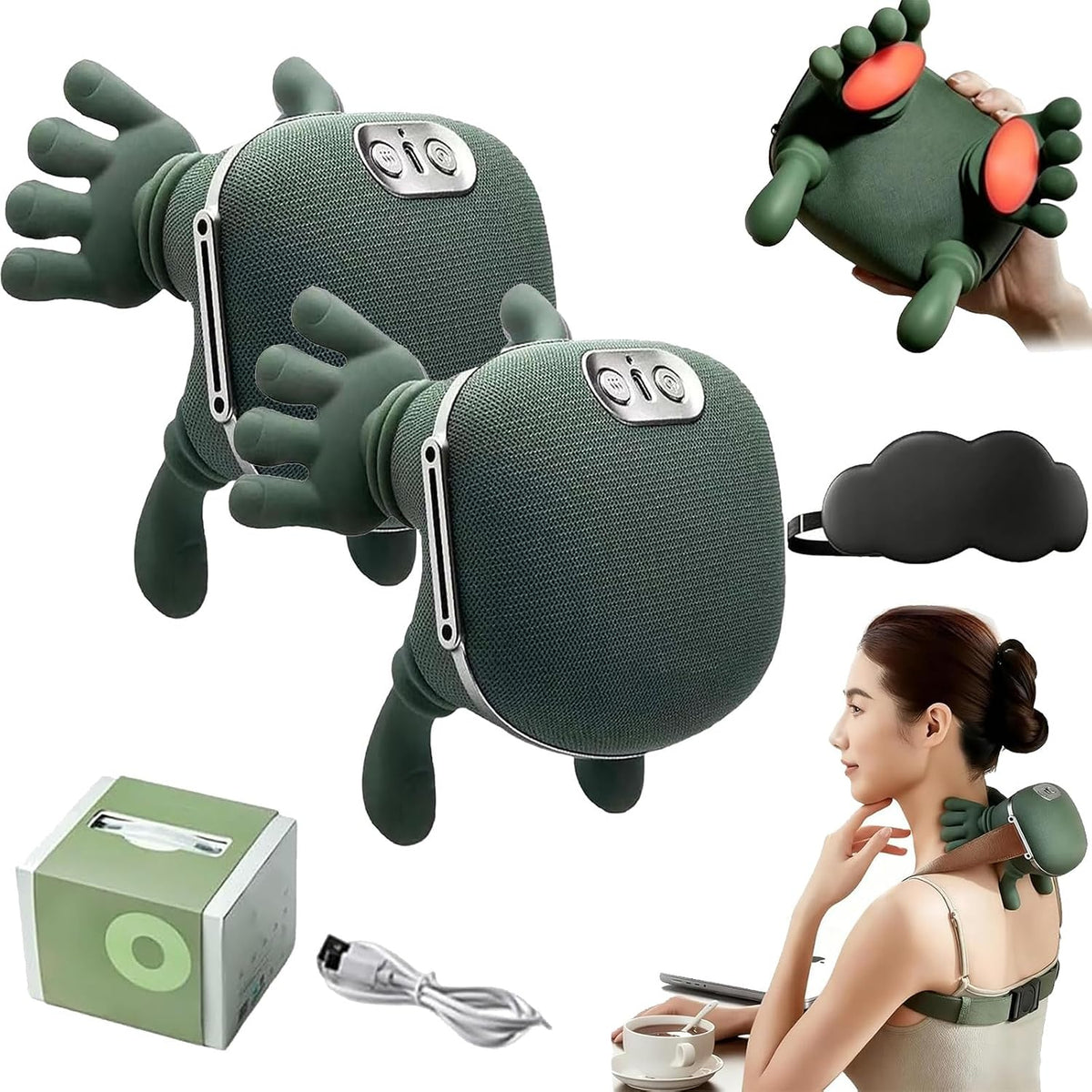 Cordless Shiatsu Neck & Shoulder Massager with Heat – 3-Speed Deep Kneading
