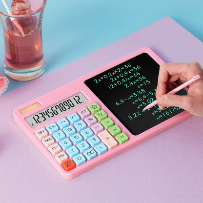2-in-1 Desktop Calculator with Reusable Writing Board & Stylus Pen – Dual Power (Solar & Battery)