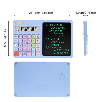 2-in-1 Desktop Calculator with Reusable Writing Board & Stylus Pen – Dual Power (Solar & Battery)