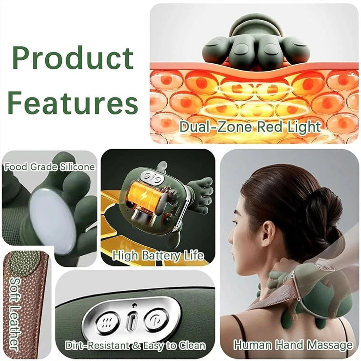 Cordless Shiatsu Neck & Shoulder Massager with Heat – 3-Speed Deep Kneading