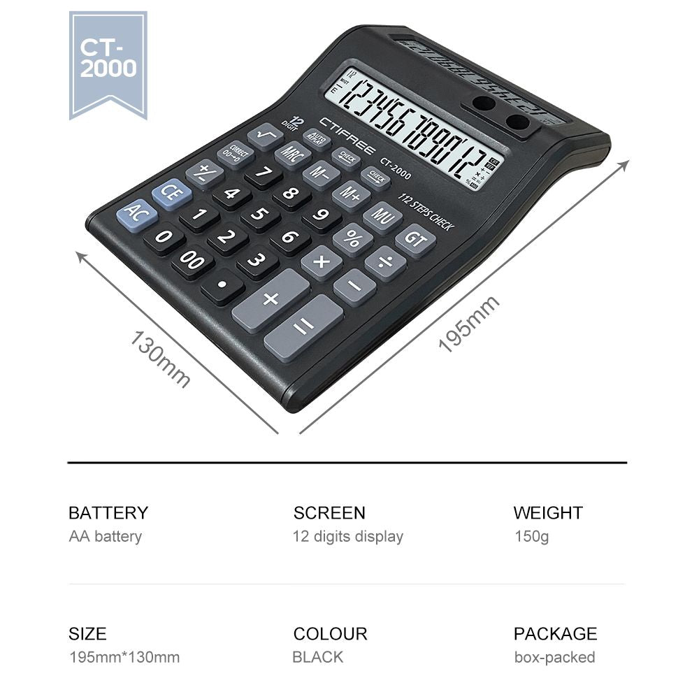 Large Double-Sided Desktop Calculator – 12-Digit Display for Office, Shop & Home Use