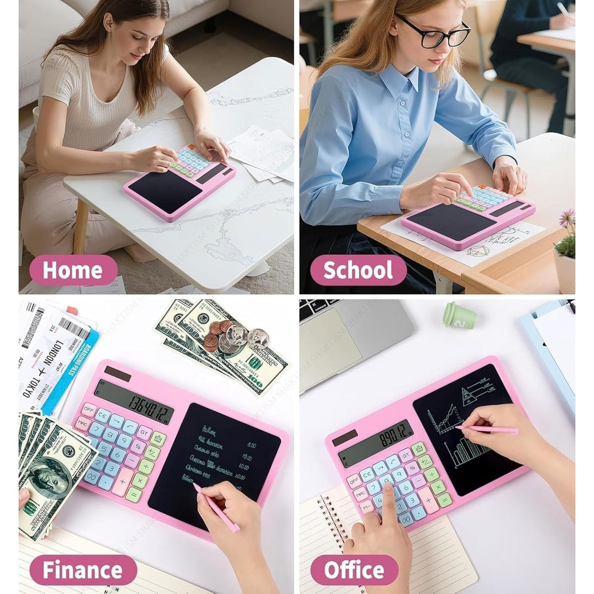 2-in-1 Desktop Calculator with Reusable Writing Board & Stylus Pen – Dual Power (Solar & Battery)